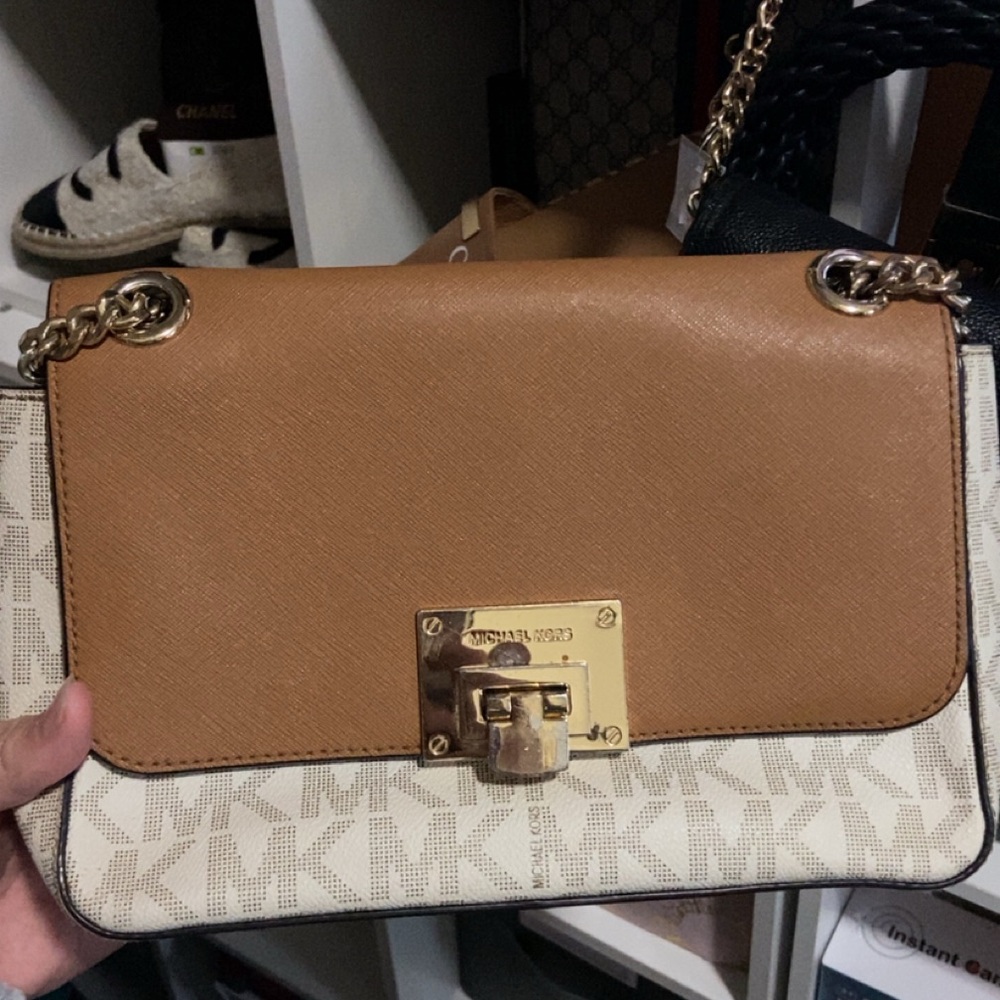 Michael Kors Tan and Cream Structured Shoulder Bag